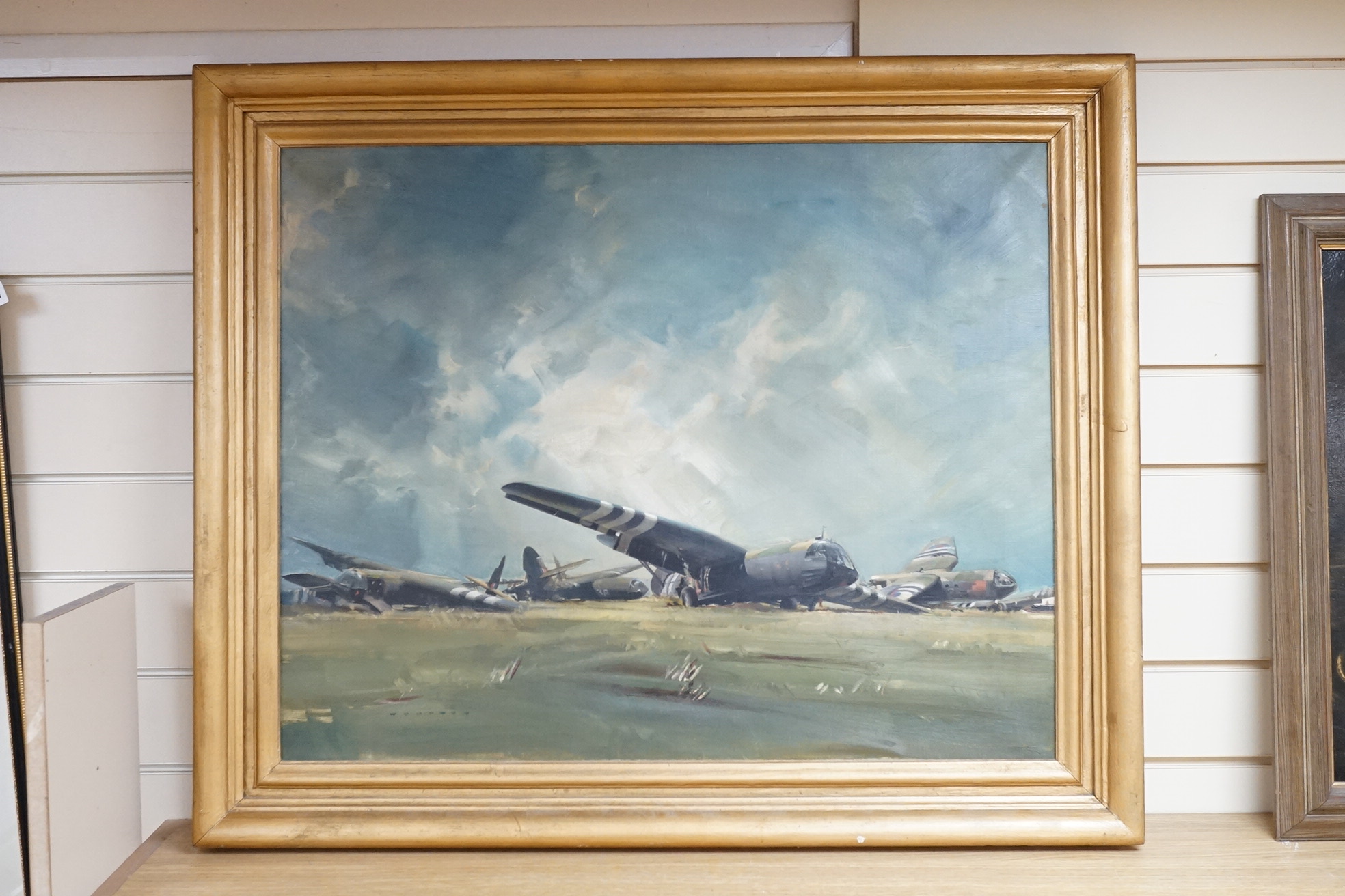 Frank Wootton (1911-1998), military interest oil on canvas, ‘Day Break’, signed, War Artists Comittee label verso, 59 x 75cm. Condition - rip to sky area of the canvas